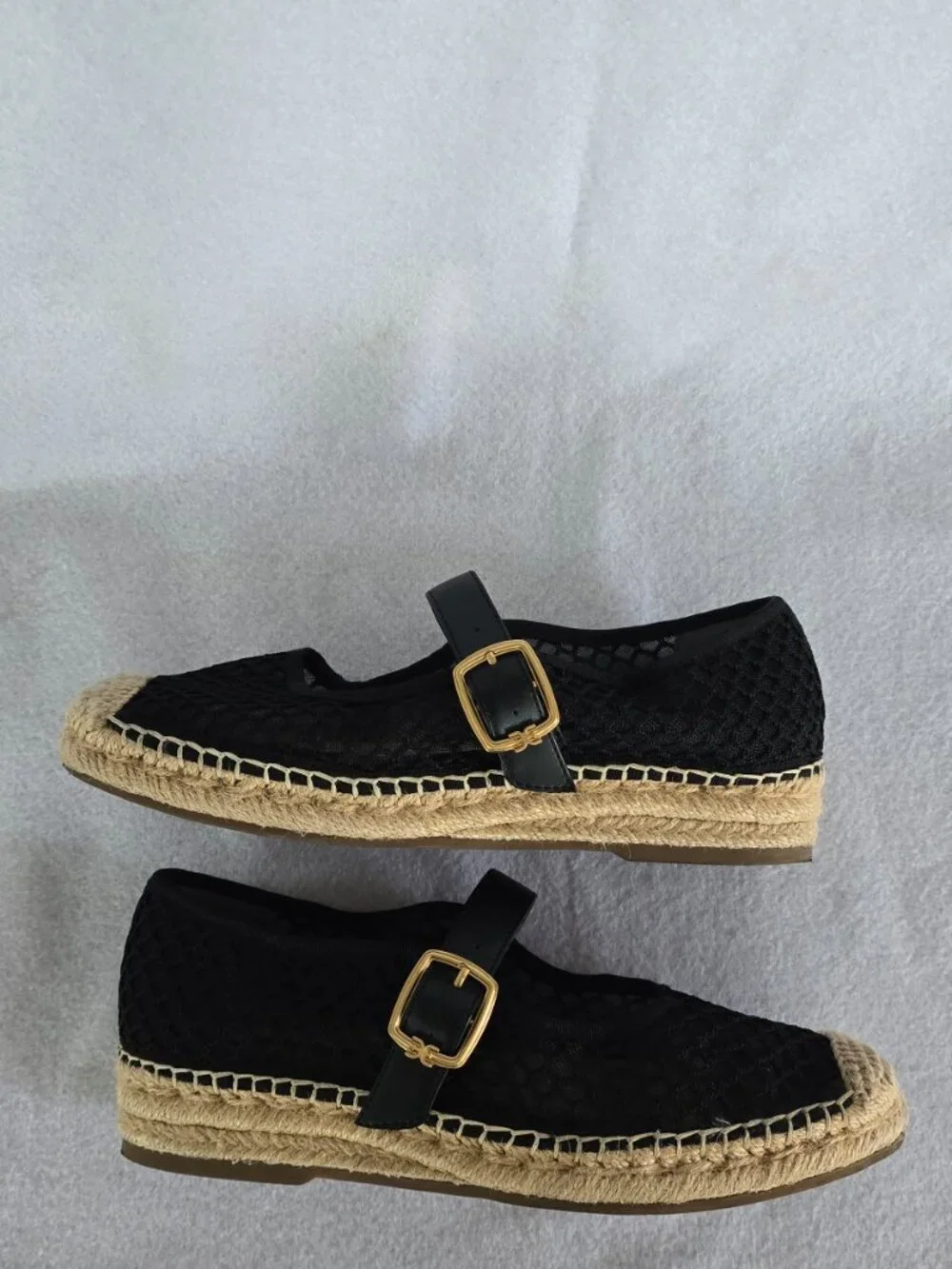Sam Edelman Black Mesh Espadrille Mary Jane Flats — Size 6 — Good Condition
